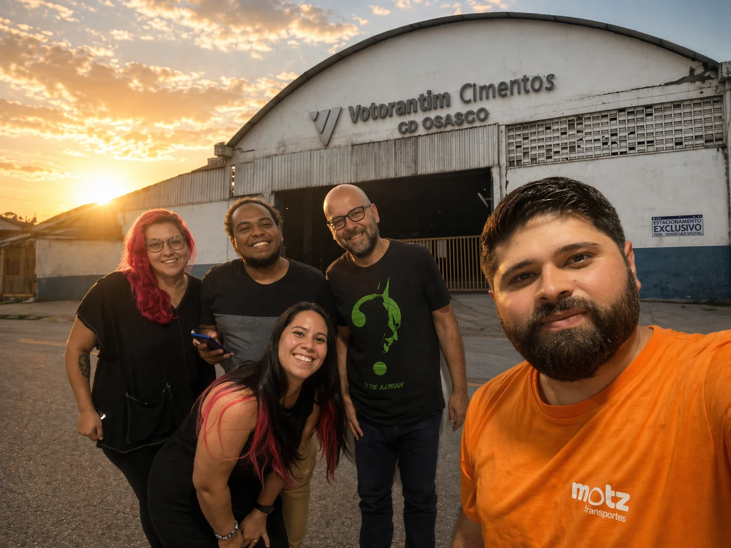 User research trip — The team gathered in front of the Votorantim Cimentos Osasco unit for a day of field interviews.